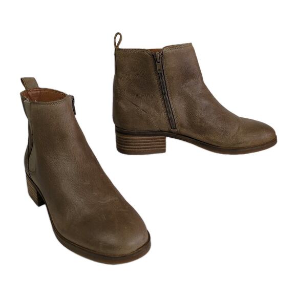 LUCKY BRAND Podina Brown Leather Heeled Ankle Chelsea Bootie Side Zip Women's 7 - Picture 1 of 8